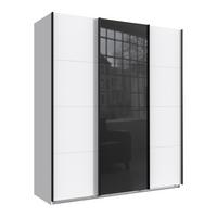 SCHWEBETÜRENSCHRANK 3-türig B180/H208/T64 cm in Weiß, Kleiderschrank mit einer Glasfront-Tür in Schwarz / 22515 - Schwarz Hochglanz/Schwarz, Holzwerkstoff/Metall (180/208/64cm) - luma-home