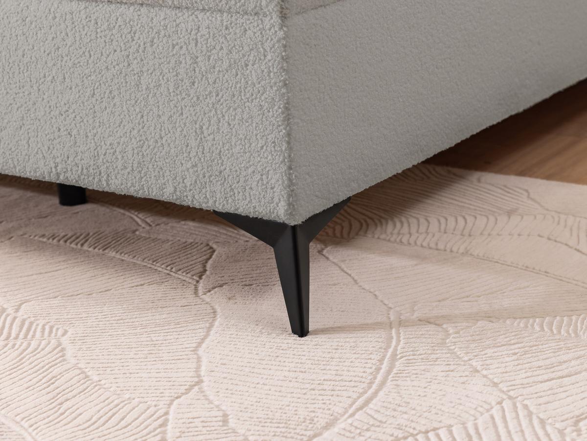 BOXBETT Sonna 140/200 cm Hellgrau Bouclé-Stoff mit abgerundetem Kopfteil und mit schwarzen Metallfüße - Hellgrau/Schwarz, Holz/Textil (140/200cm) - S-Style Möbel