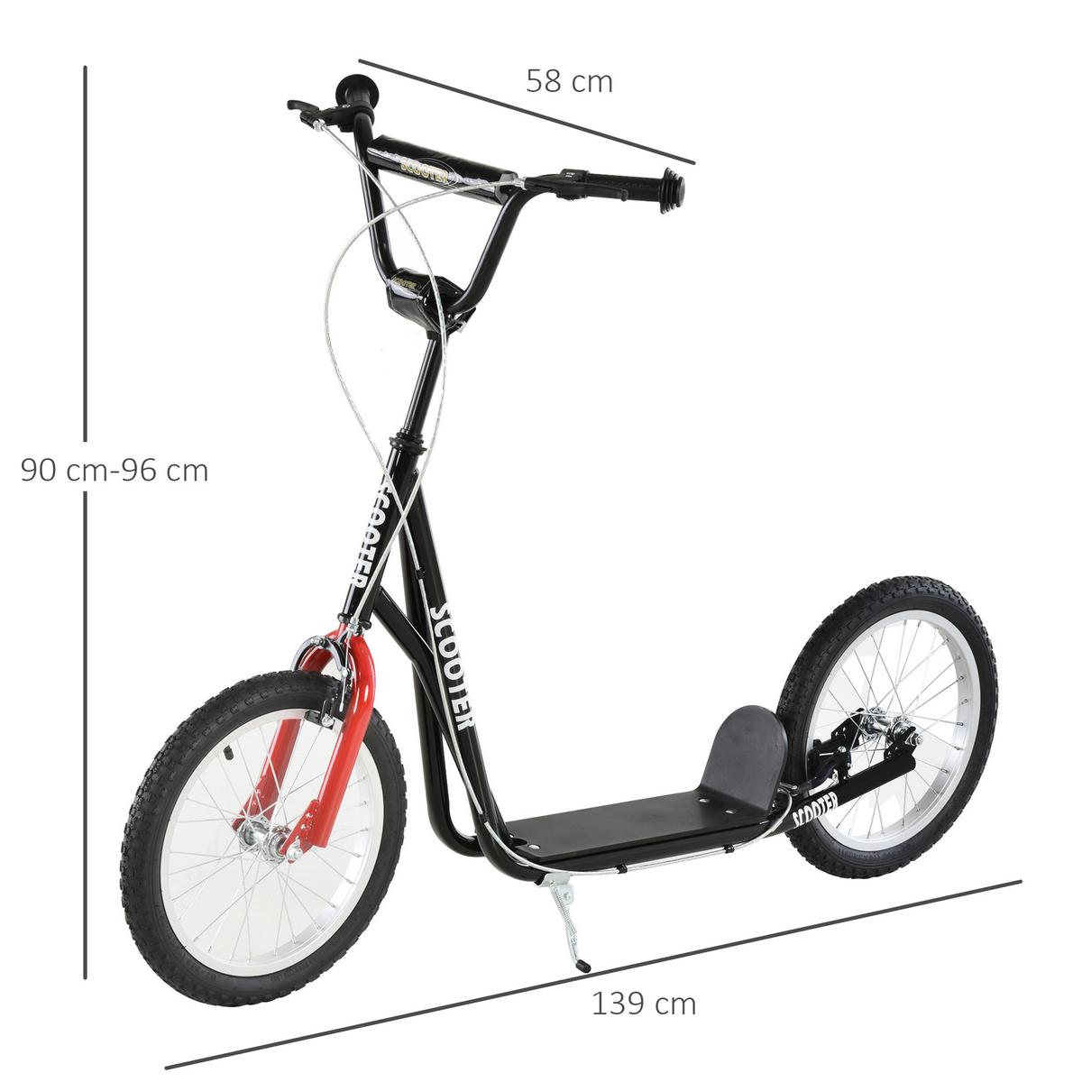 TRETROLLER Scooter Cityroller Kinder Luftreifen Roller verstellbar Alu Schwarz - Schwarz, Metall (139/58/96cm) - HOMCOM
