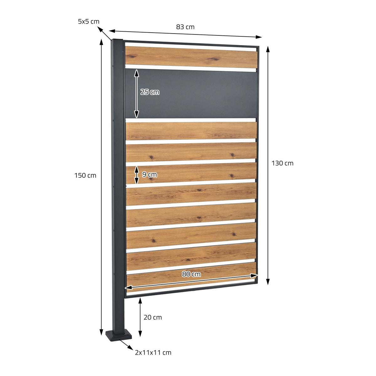 MÜLLTONNENZAUN 1er Anthrazit-Holzoptik - Anthrazit/Braun, Metall (11/150/86cm) - ML-DESIGN