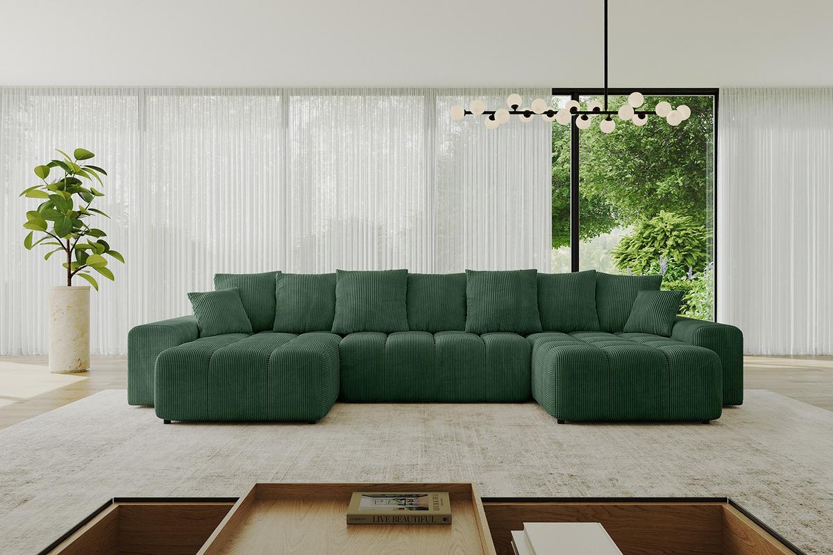WOHNLANDSCHAFT ENIL-U 401x189x68 Grün Cord - Grün, Holzwerkstoff/Kunststoff (401/68/189cm) - ALTDECOR