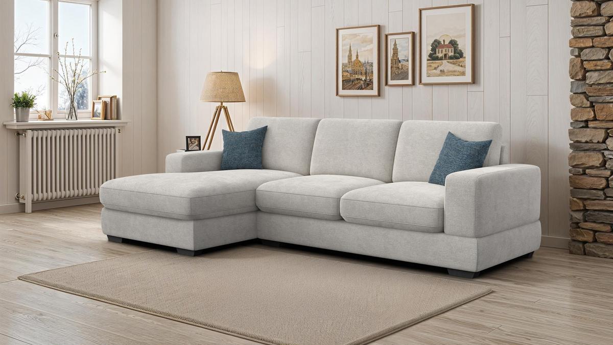 ECKSOFA OTTO 4-Sitzer, creme - Creme/Schwarz, Holz/Textil (279/159cm) - Wozimo