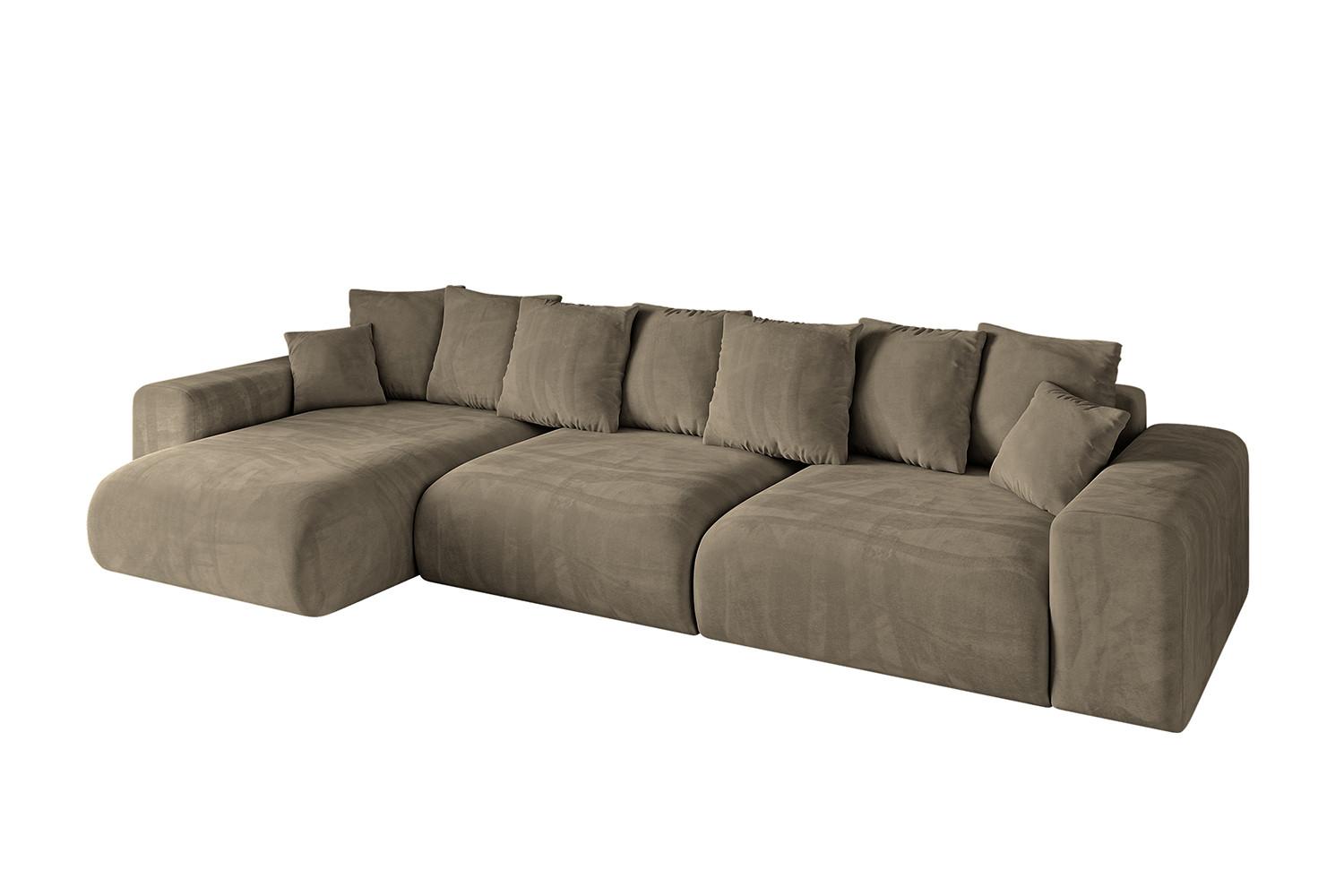 ECKSOFA Ottomane links ESKAR-L2 364x176x72 Braun Velours - Schwarz/Braun, Holzwerkstoff/Kunststoff (364/176cm) - ALTDECOR