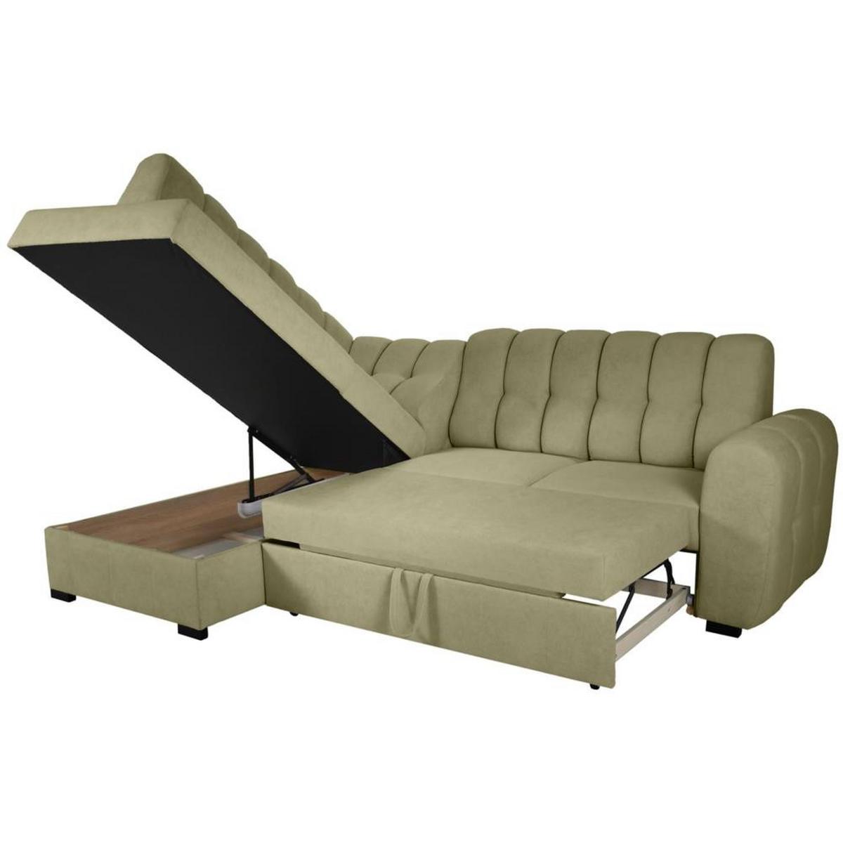 ECKSCHLAFSOFA Zoja links grün - Schwarz/Grün, Textil (261/193cm) - Beautysofa