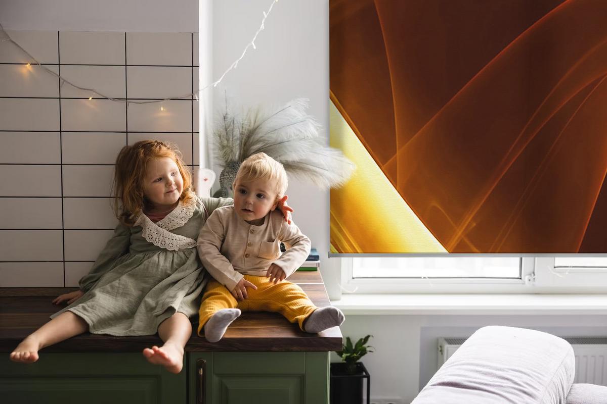 INNENROLLO - Fensterrollo - Rollo - 140x140 cm - Orange Abstraktion - Orange, Kunststoff (140/140/0.5cm) - TULUP
