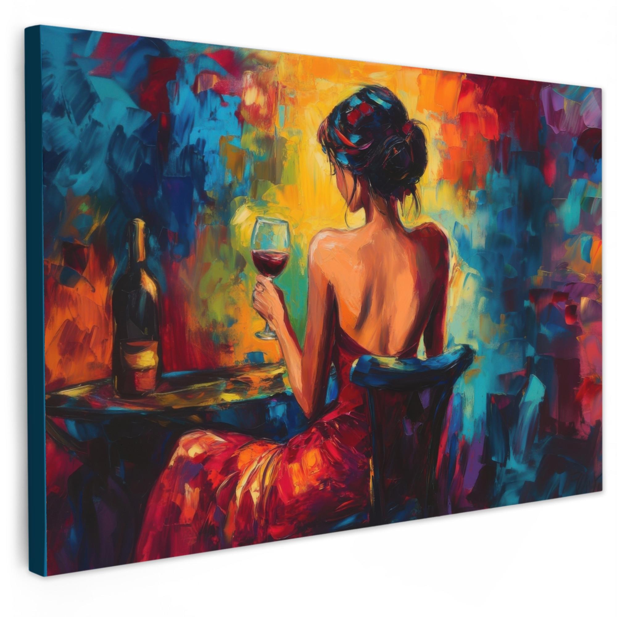 LEINWANDBILD Wein - Frau - Stimmungsvoll - Farbenfroh XXL 150x100 cm - Bordeaux, Textil (150/100cm) - MuchoWow