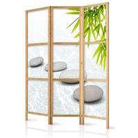 PARAVENT Japanischer 3-tlg 135x172 cm Steine Und Bl tter - Weiß, Holz/Textil (135/172/3cm) - Muralo