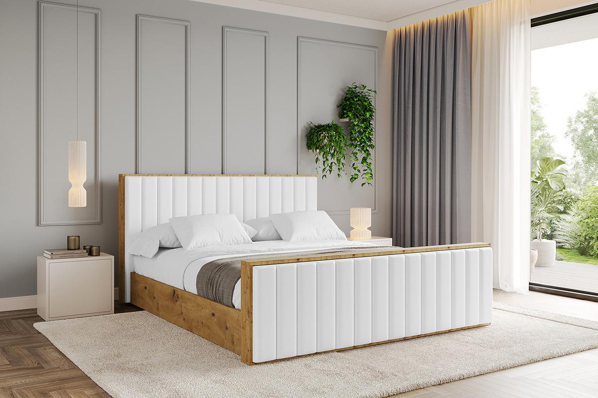 POLSTERBETT mit Bettkasten, Fußteil und Lattenrost, Boxbett mit Matratze H3/H4 - ENZO4-Z 180x200 Weiß Kunstleder - Weiß Hochglanz, Holzwerkstoff/Textil (180/200cm) - ALTDECOR