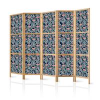 PARAVENT Japanischer 5-tlg 225x172 cm Koi-Fische - Blau, Holz/Textil (225/172/3cm) - Muralo