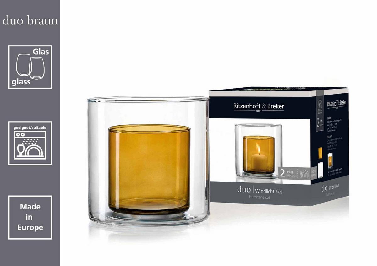 WINDLICHT Duo 16 cm - Braun, Glas (16/16/16cm) - Ritzenhoff Breker
