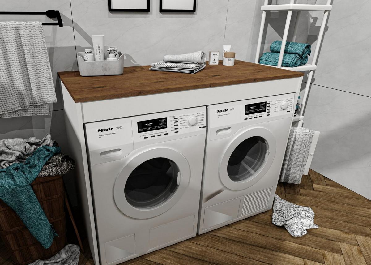 WASCHMASCHINENSCHRANK für Waschmaschine & Wäschetrockner 129/97/61 - Braun, Holzwerkstoff (129/97/61cm) - RAUMHIRSCH FURNITURE