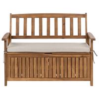 GARTENBANK mit Auflage 120 cm mit Stauraum Akazienholz Beige Sovana - Beige/Braun, Holz (120/91/60cm) - Beliani