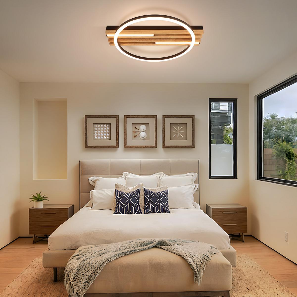 LED DECKENLEUCHTE Marenly 38/32/6.8 cm - Schwarz, Holz/Metall (38/32/6.8cm) - ZMH