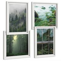BILDER SET 4er Set - 50x50 cm & 40x60 cm Weißer Rahmen - Waldnebel, Fluss, Gewächshauspflanzen - Weiß, Kunststoff (50/50cm) - TULUP