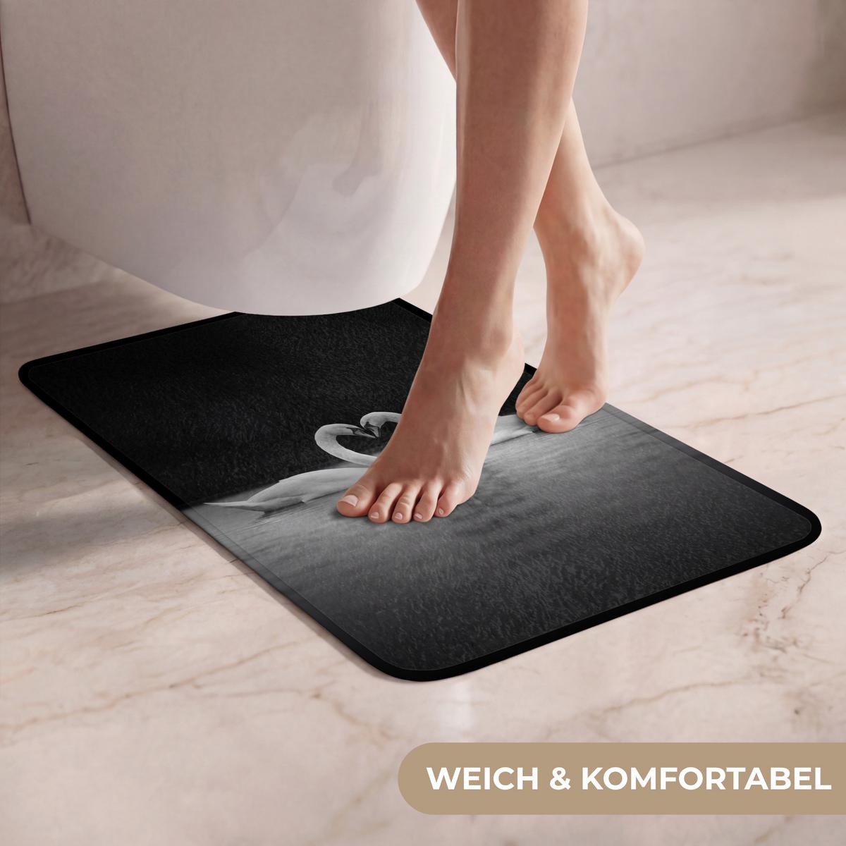 WC-VORLEGER Schwäne - Herz - Schwarz - Weiß WC Teppich 40x60 cm - Schwarz, Textil (40/1cm) - OnlyWow