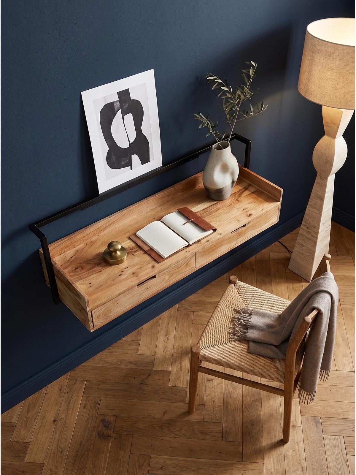 SCHREIBTISCH MURES, Akazie Massivholz, Akazie-Schwarz, 120 x 38 x 37 cm - Schwarz/Akaziefarben, Holz/Metall (38/120/37cm) - KADIMA DESIGN