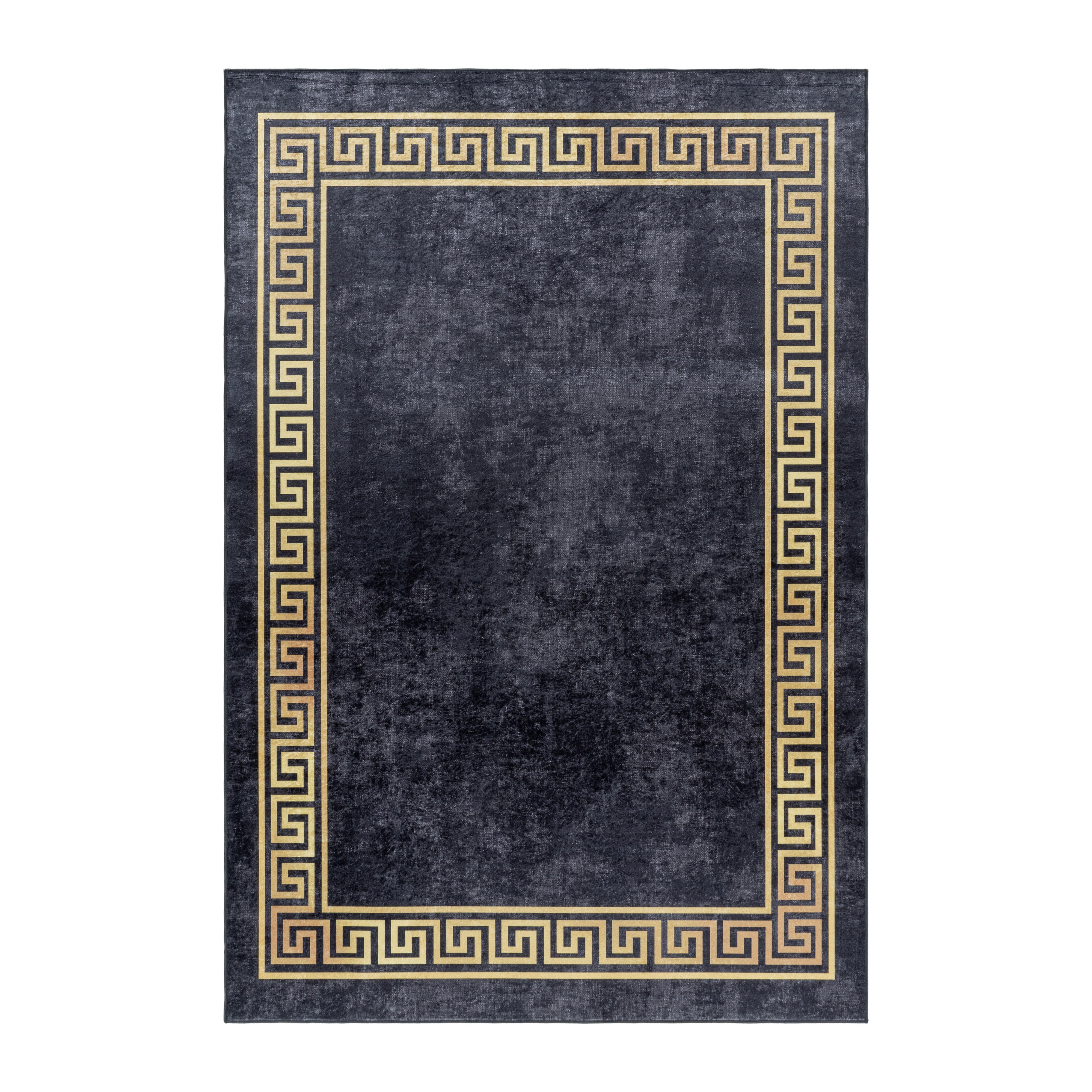 TEPPICH Flachgewebe Waschbar PIZOL in Schwarz, mit Mäander-Muster, 80 x 250 cm - Schwarz, Textil (250/80cm) - KADIMA DESIGN