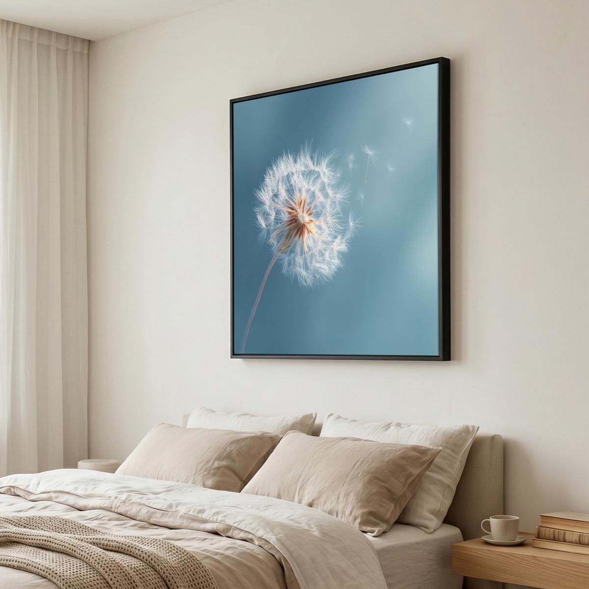 LEINWAND Bilder mit Rahmen - Löwenzahn - Wind - Blau - 90x90 - Blaugrau, Textil (90/90cm) - MuchoWow
