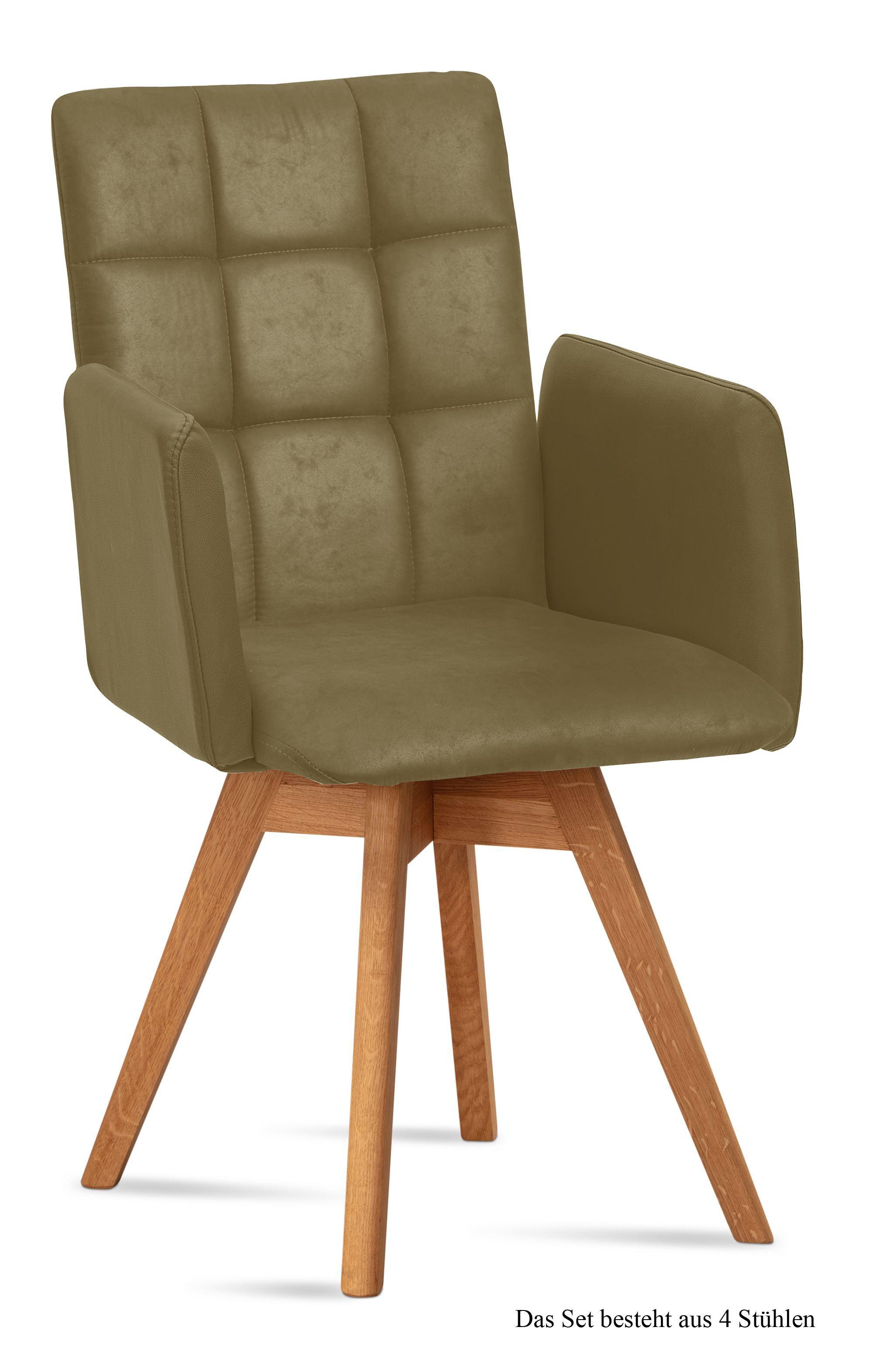 ARMLEHNSTUHL drehbar (4er-Set) Dorie 52x91x60 Eiche geölt/Olivgrün - Eichefarben/Olivgrün, Kunststoff (60/91/52cm) - 58aufmkessel