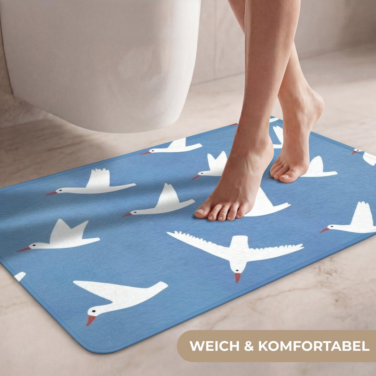 WC-VORLEGER Vögel - Weiß - Muster Toilettenteppich 80x50 cm - Blau, Textil (80/1cm) - OnlyWow