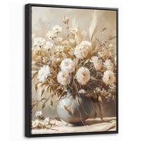 LEINWAND Bilder mit Rahmen - Blumen - Vase - Stilleben - Beige - 30x40 - Creme, Textil (30/40cm) - MuchoWow