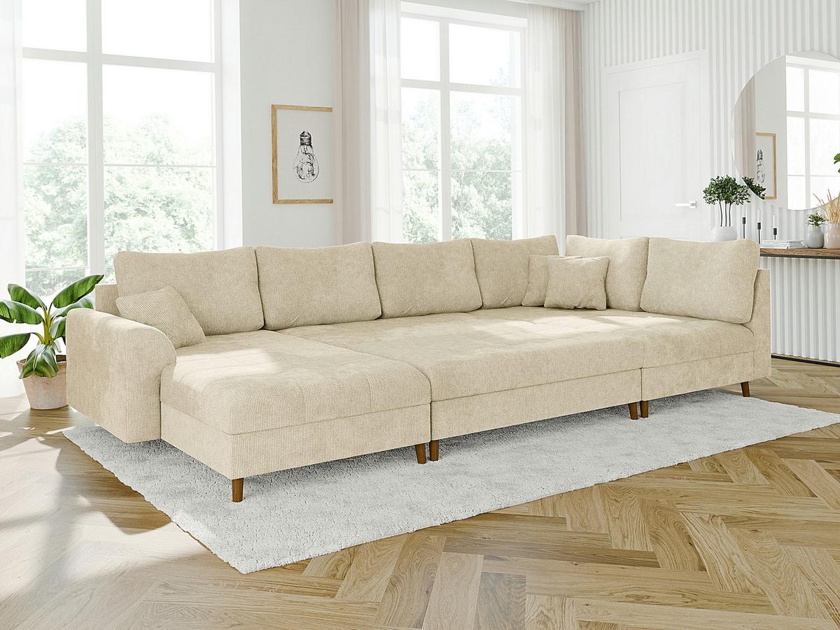 WOHNLANDSCHAFT inkl. Hocker Sigurd Beige Chenille - Beige/Braun, Holz/Textil (310/81/161cm) - S-Style Möbel