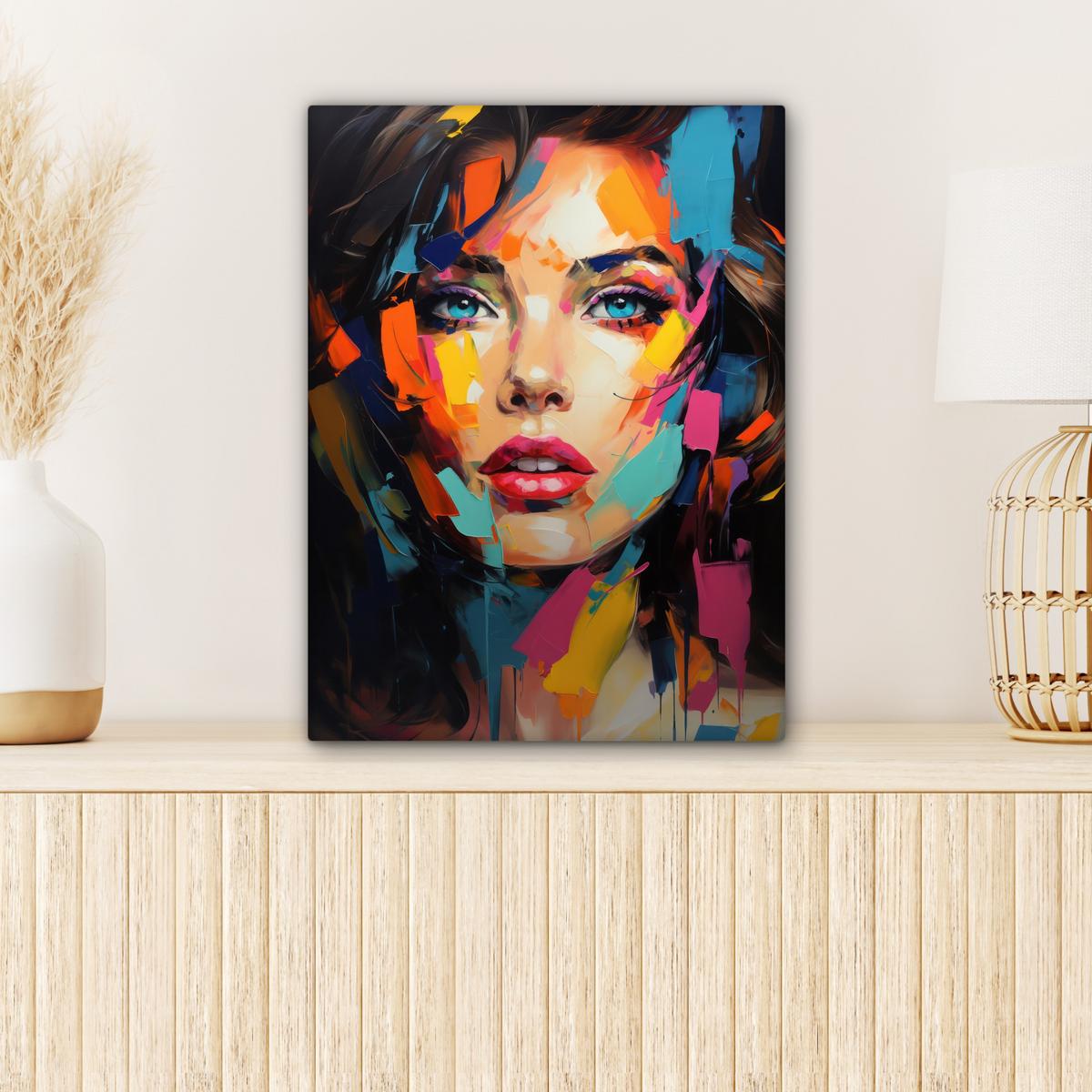 LEINWANDBILD Frau - Porträt - Farbenfroh - Kunst Room Decor 30x40 cm - Multicolor, Textil (30/40cm) - MuchoWow