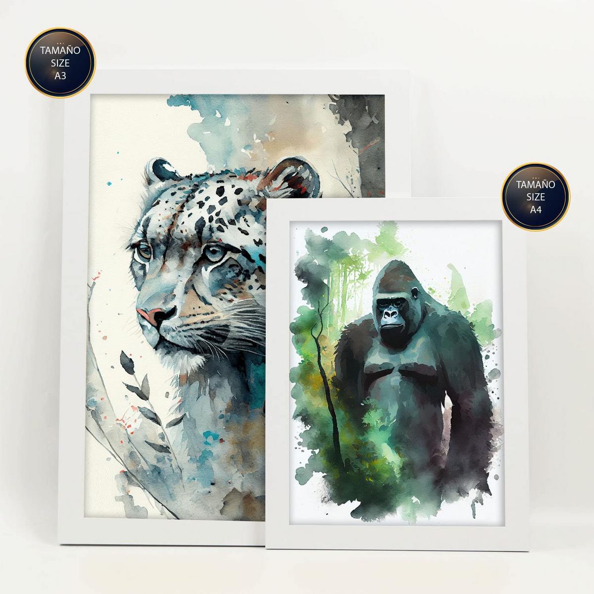 POSTER Set Mit 6 Norden Und Süden Illustrationen Von Tieren In Naturlandschaften, Realistischer Aquarellstil Innenarchitektur A3 & A4 Weißer Rahmen - Weiß, Papier (29/3cm) - Nacnic
