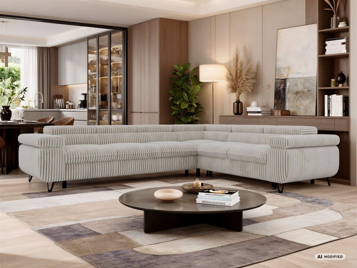 ECKSOFA NORDEN L - Beige Cord - Links Seite - Beige/Creme, Textil/Metall (269/329cm) - MKS