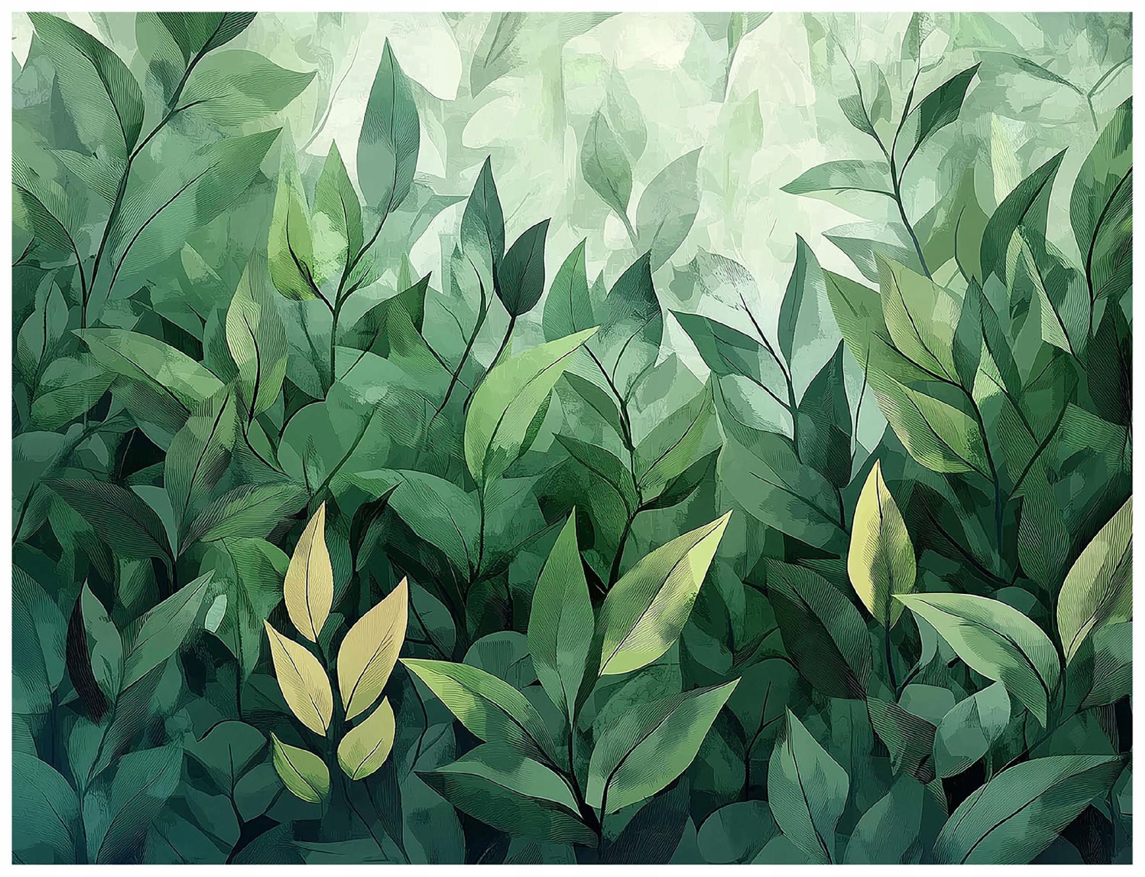 FOTOTAPETE Blätter Nature Wohnzimmer Vliestapete 300x210 - Grün, Papier (300/210cm) - Wallarena