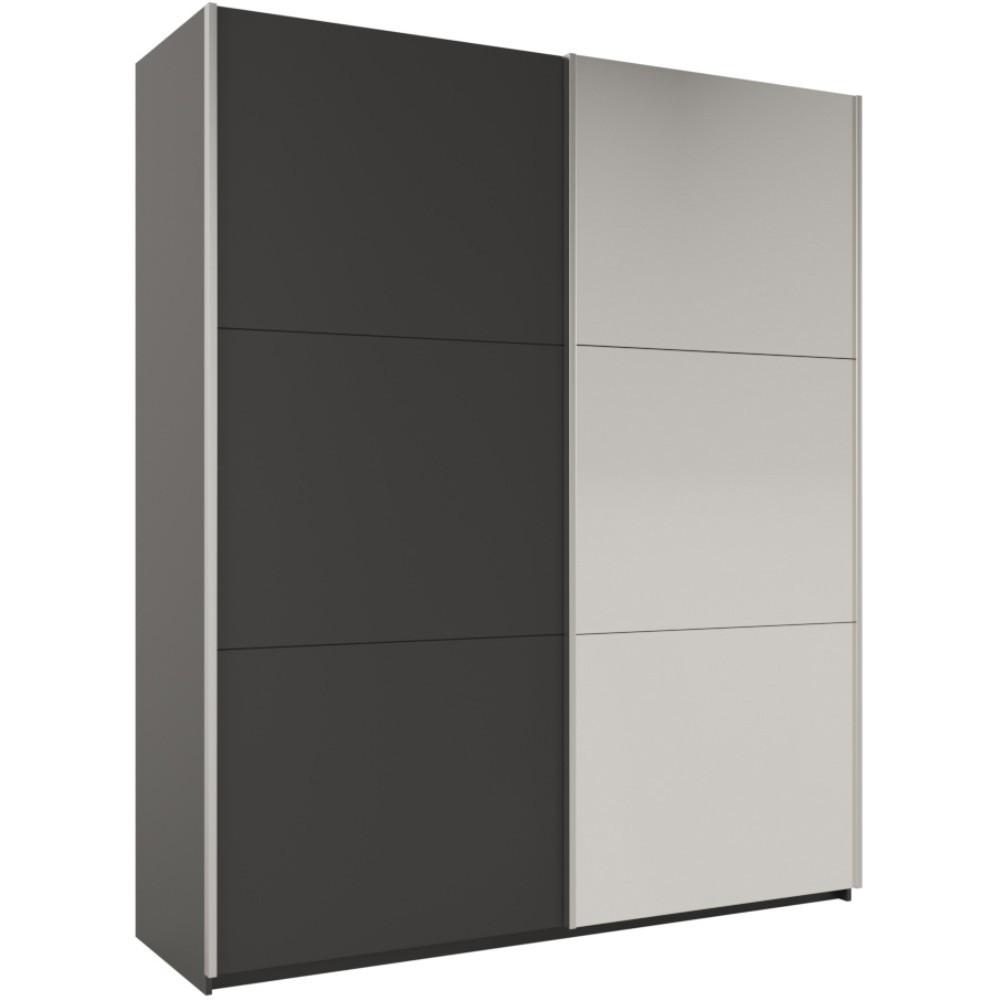 SCHWEBETÜRENSCHRANK Rossa mit 2 Türen und Spiegel, 200 cm, Graphit - Graphitfarben, Holzwerkstoff (200/244/65cm) - Beautysofa