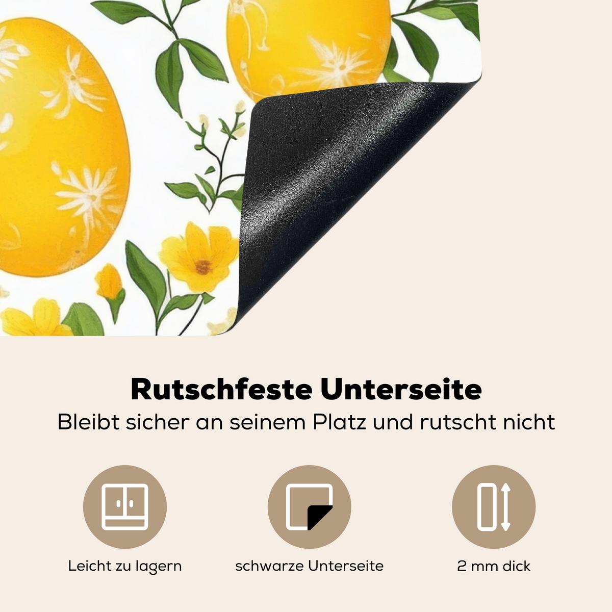 HERDABDECKPLATTE Blumen - Ostereier - Gelb Induktionsmatte 77x51 cm - Gelb, Kunststoff (77/51/0.2cm) - MuchoWow