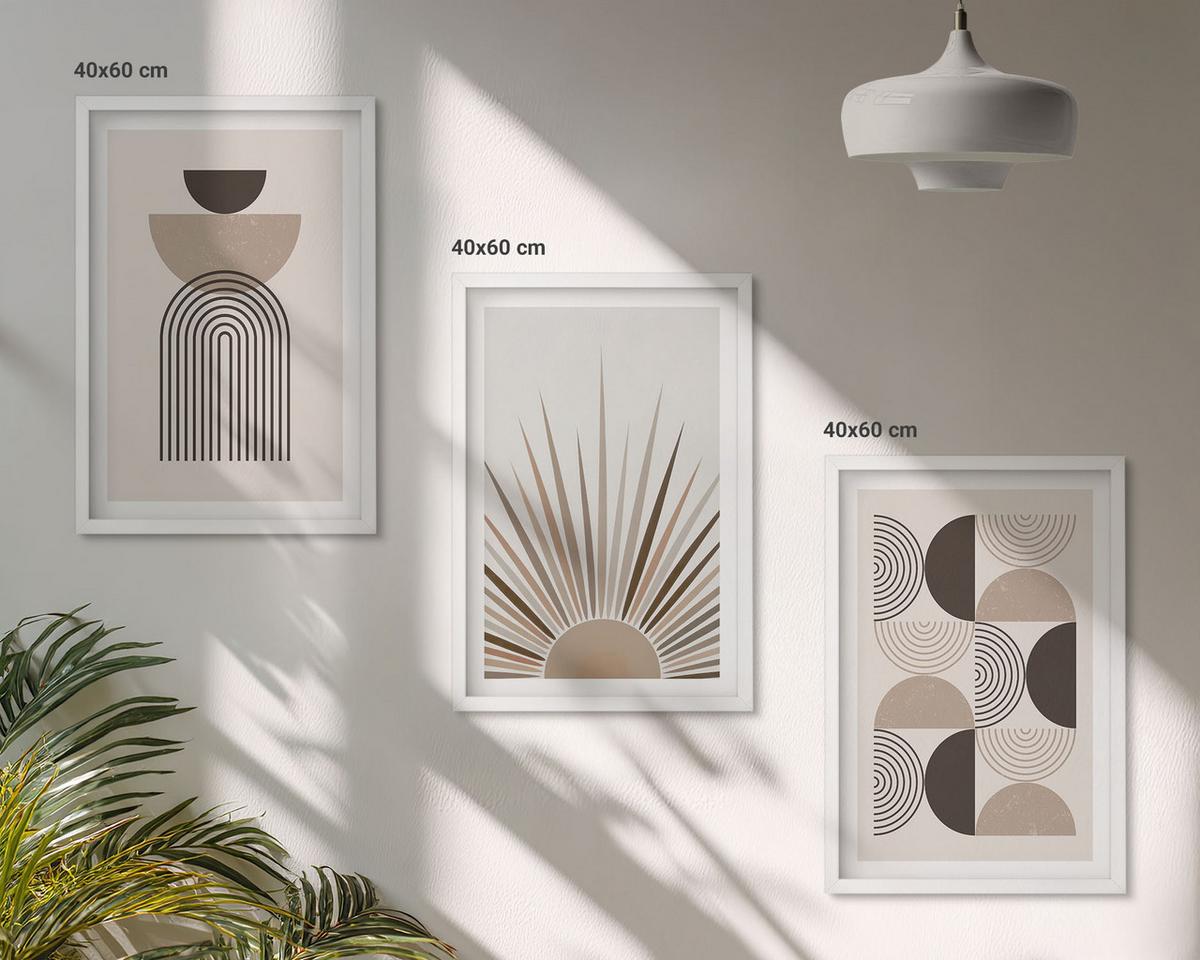 BILDER SET 3er Set - 40x60 cm Weißer Rahmen - Abstrakte Formen beige braun - Weiß, Kunststoff (40/60cm) - TULUP