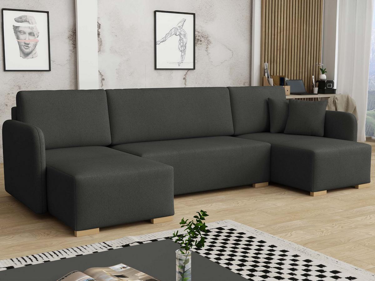 WOHNLANDSCHAFT Como U - Anthrazit/Naturfarben, Holz/Textil (292/85/140cm) - MIRJAN24