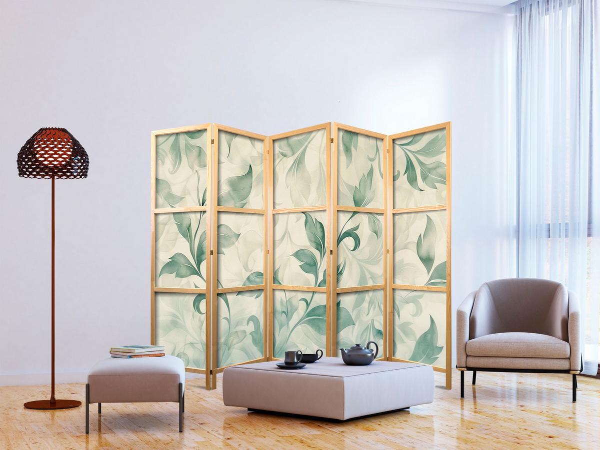 PARAVENT Japanischer 5-tlg 225x172 cm Pastellbl tter - Multicolor, Holz/Textil (225/172/3cm) - Muralo