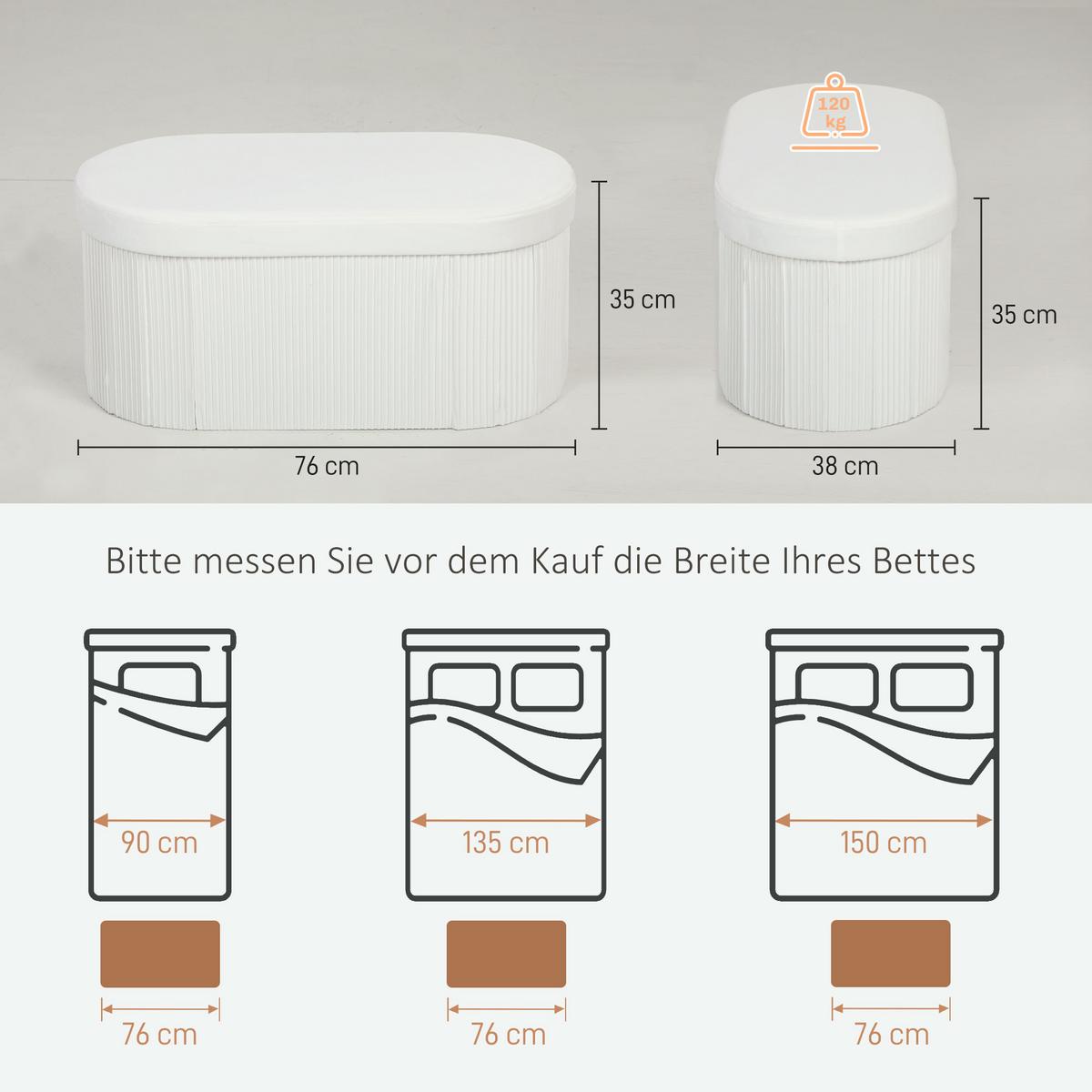 SITZBANK mit Stauraum Weiß 76/38/35 cm - Creme, Textil (38/35/76cm) - HOMCOM