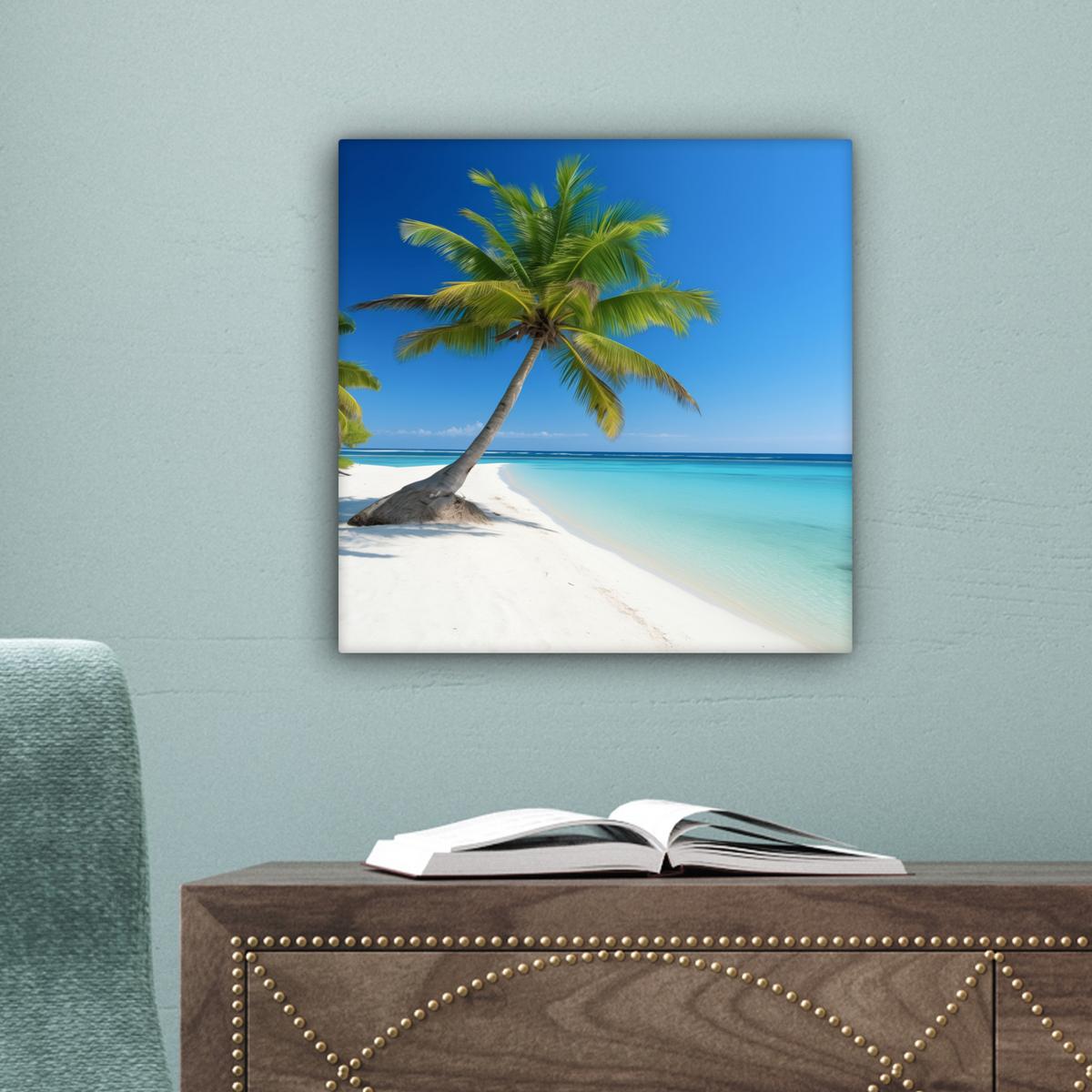 LEINWANDBILD Strand - Palme - Tropisch - Meer Deko Wohnzimmer 20x20 cm - Grün, Textil (20/20cm) - MuchoWow