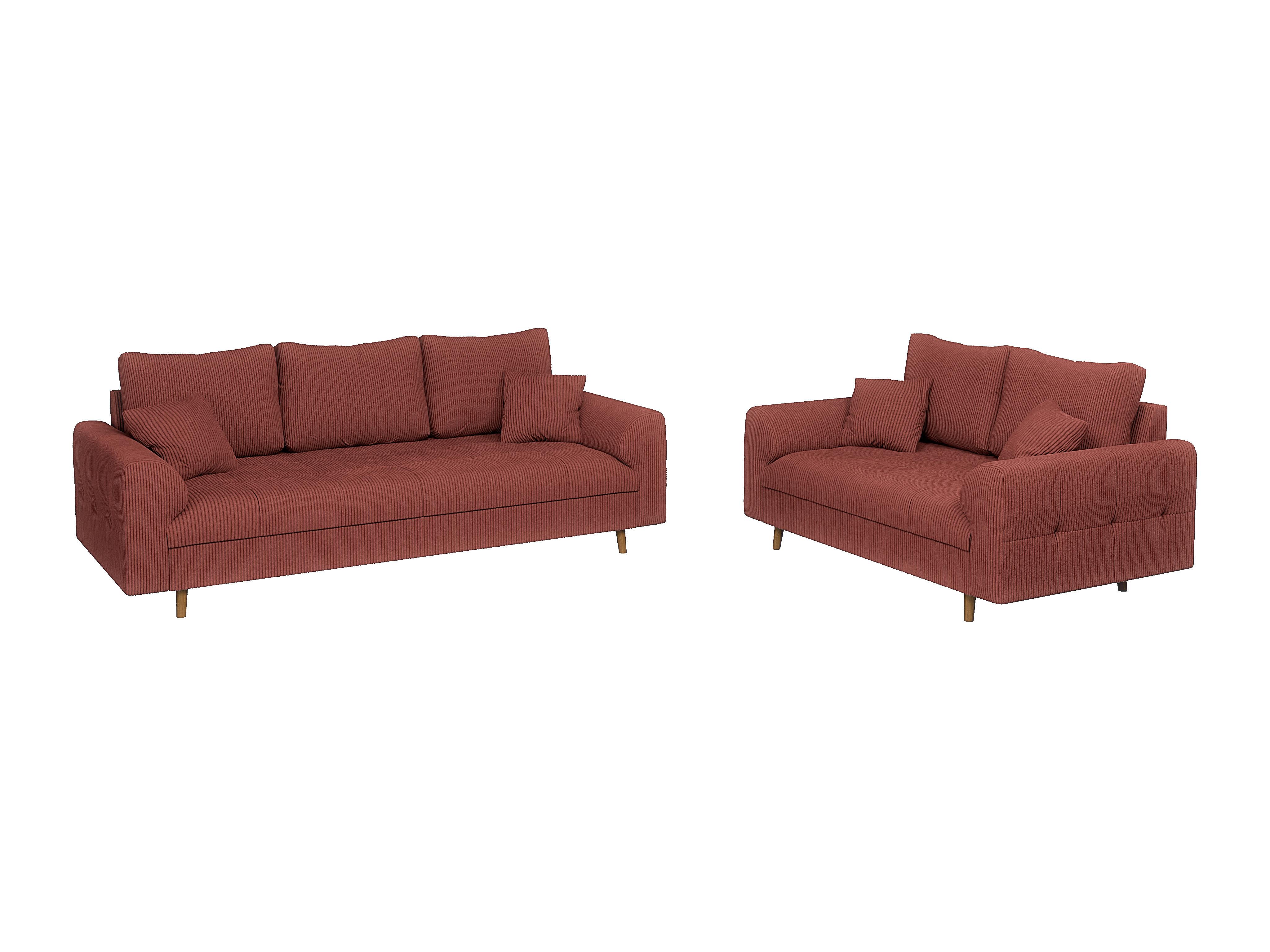 SITZGARNITUR 3+2 Alma Terrakotta Cord - Terracotta/Braun, Holz/Textil (210/81/93cm) - S-Style Möbel