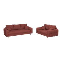 SITZGARNITUR 3+2 Alma Terrakotta Cord - Terracotta/Braun, Holz/Textil (210/81/93cm) - S-Style Möbel