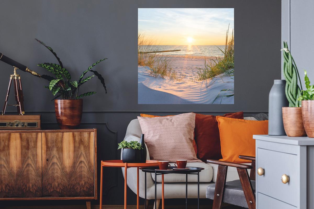 WANDTATTOO Strand - Sonne - Düne - Gras - Sand - Horizont Wanddeko 50x50 cm - Hellblau, Kunststoff (50/50/0.1cm) - MuchoWow