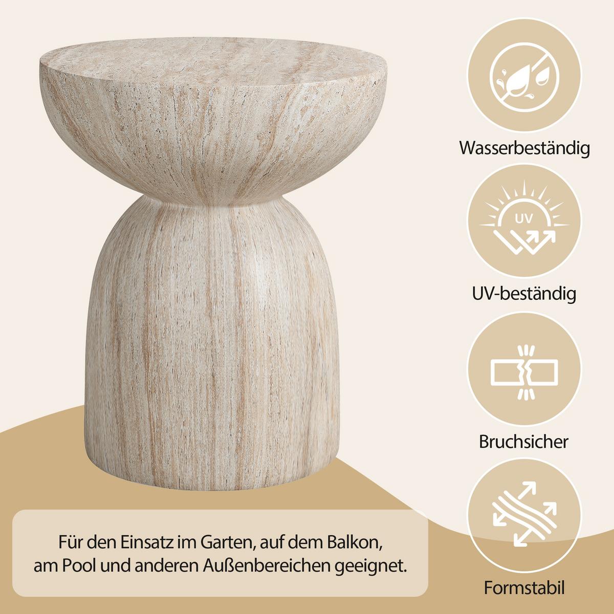 BEISTELLTISCH MgO travertin-optik outdoor leicht - Beige, Stein (45/45/52.5cm) - Urban Meuble
