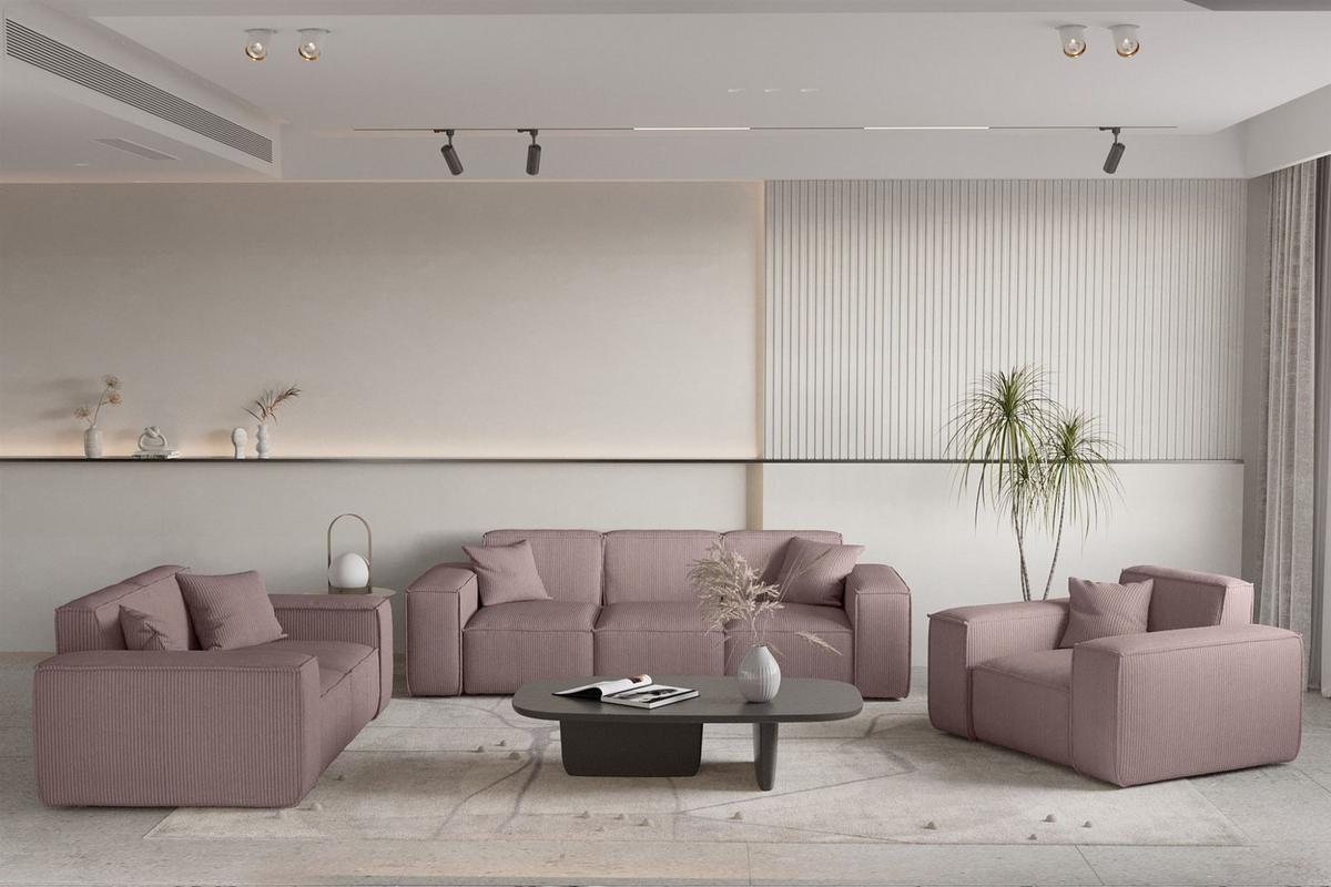 SOFASET Celes Premium 3-2-1 Stoff Scala - Lila, Holzwerkstoff/Textil (225/73/88cm) - Fun Möbel