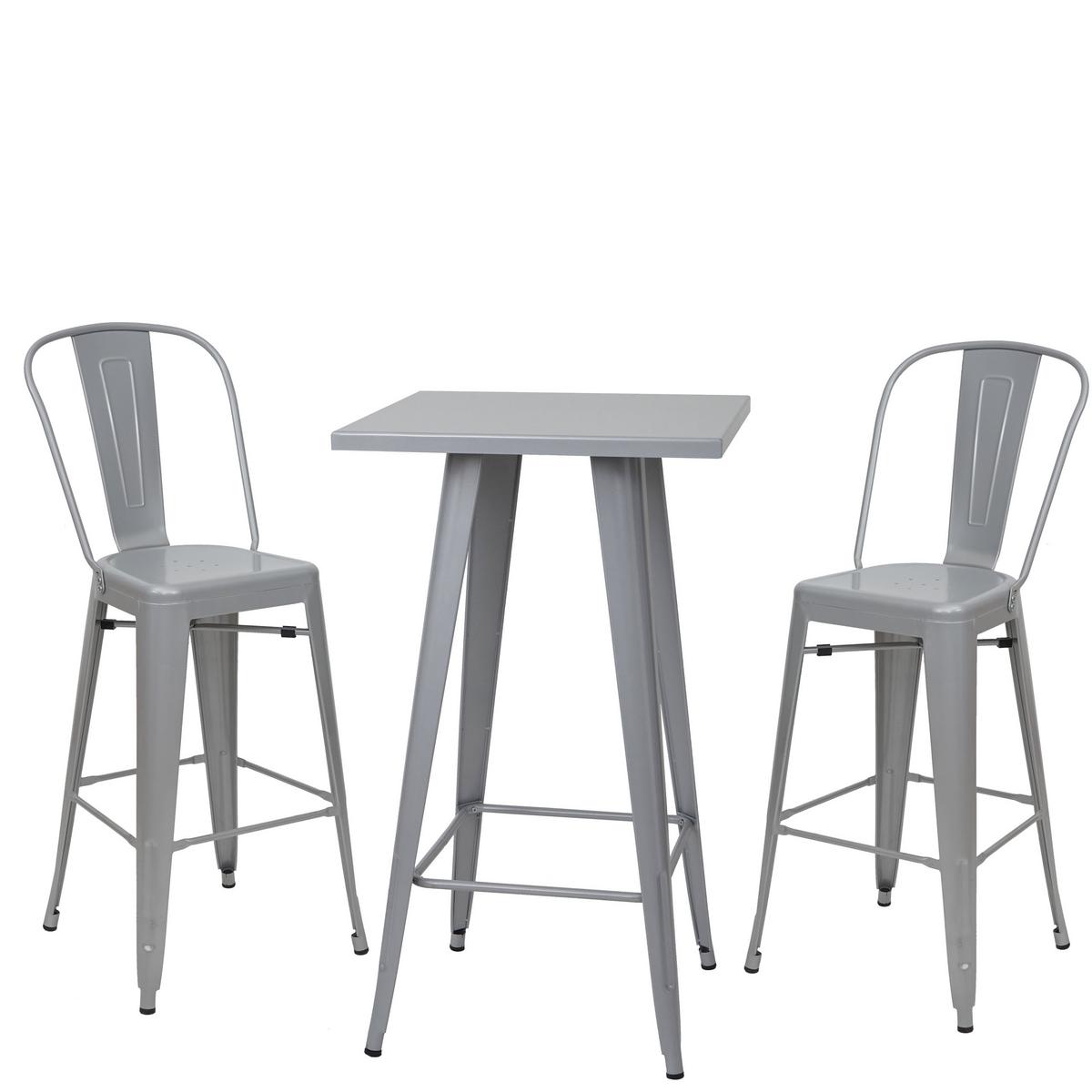 STEHTISCH-SET METALL eckig Grau 3er-Set - Grau, Metall (60/60/105cm) - MCW