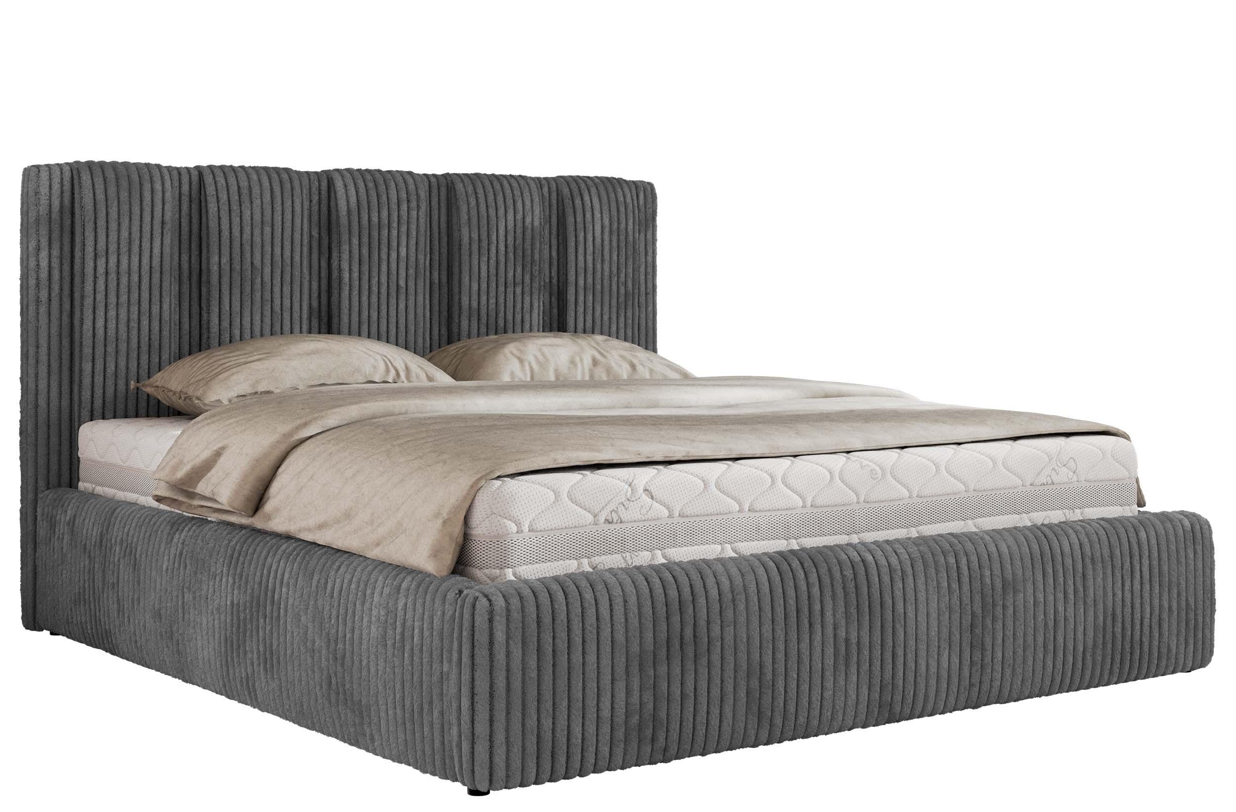 POLSTERBETT SAVINO CLASSIC 140/200 - Grau Cord - Schaum-Matratze - Grau, Textil (140/200cm) - MKS
