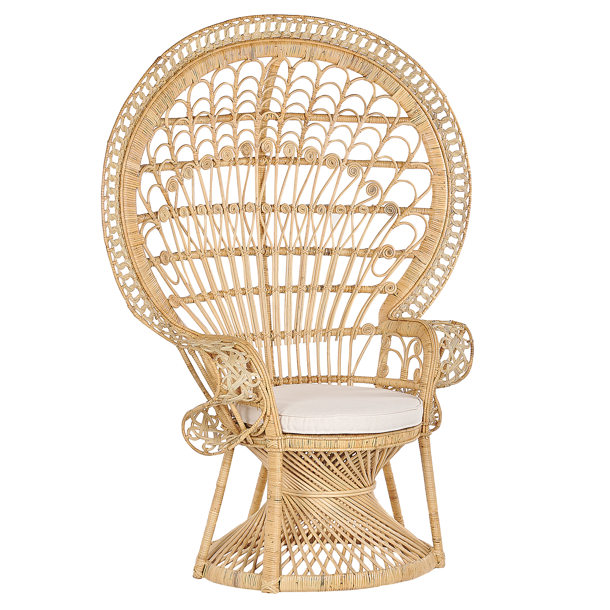 PFAUENSESSEL Rattan/Baumwolle natürlich Emmanuelle - Beige/Naturfarben, Naturmaterialien/Textil (120/150/50cm) - Beliani