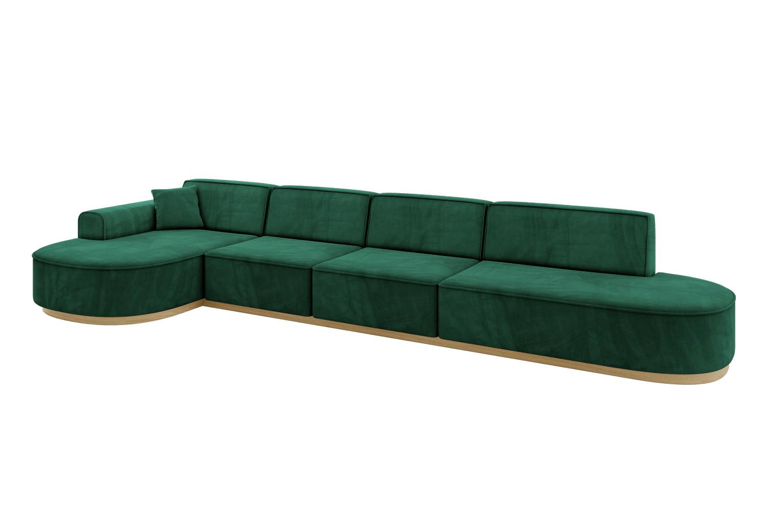 ECKSOFA Ottomane Links MARI-L3-v2 - 413x171x83 cm Grün Velours - Grün, Holzwerkstoff/Textil (413/171cm) - ALTDECOR