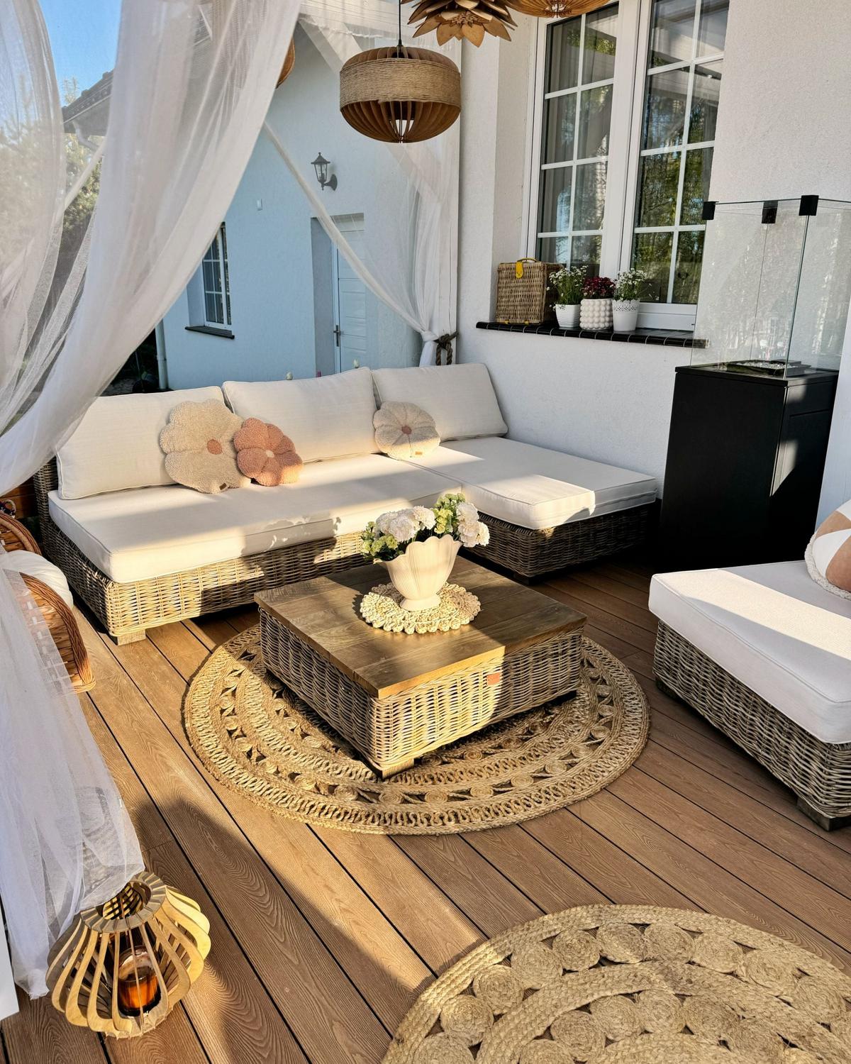 LOUNGE-SET 4-Sitzer Weiß Varallo - Weiß/Grau, Naturmaterialien - Beliani