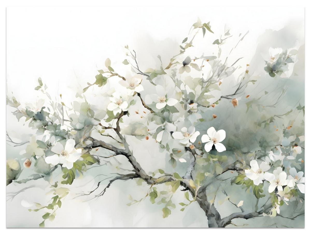 FOTOTAPETE für Wohnzimmer Aquarellbaum Blumen Natur 200x140 - Beige/Weiß, Papier (200/140cm) - Muralo