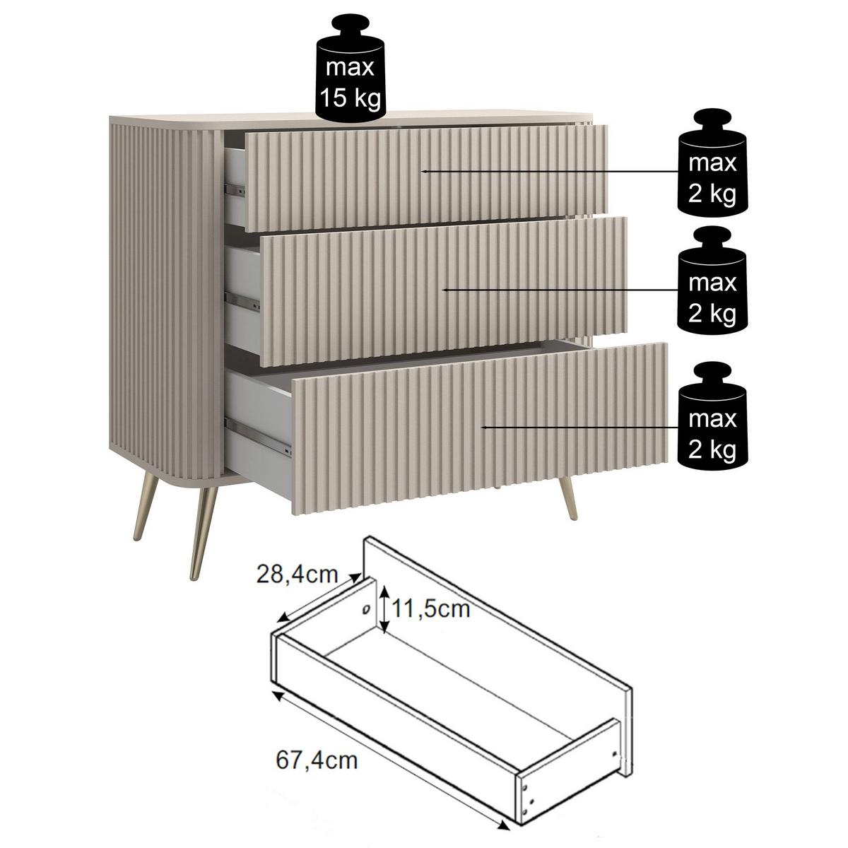 KOMMODE Ovarlo Schwarz mit Metallbeinen 93 cm - Schwarz, Holzwerkstoff/Metall (93.2/83.8/38cm) - Selsey