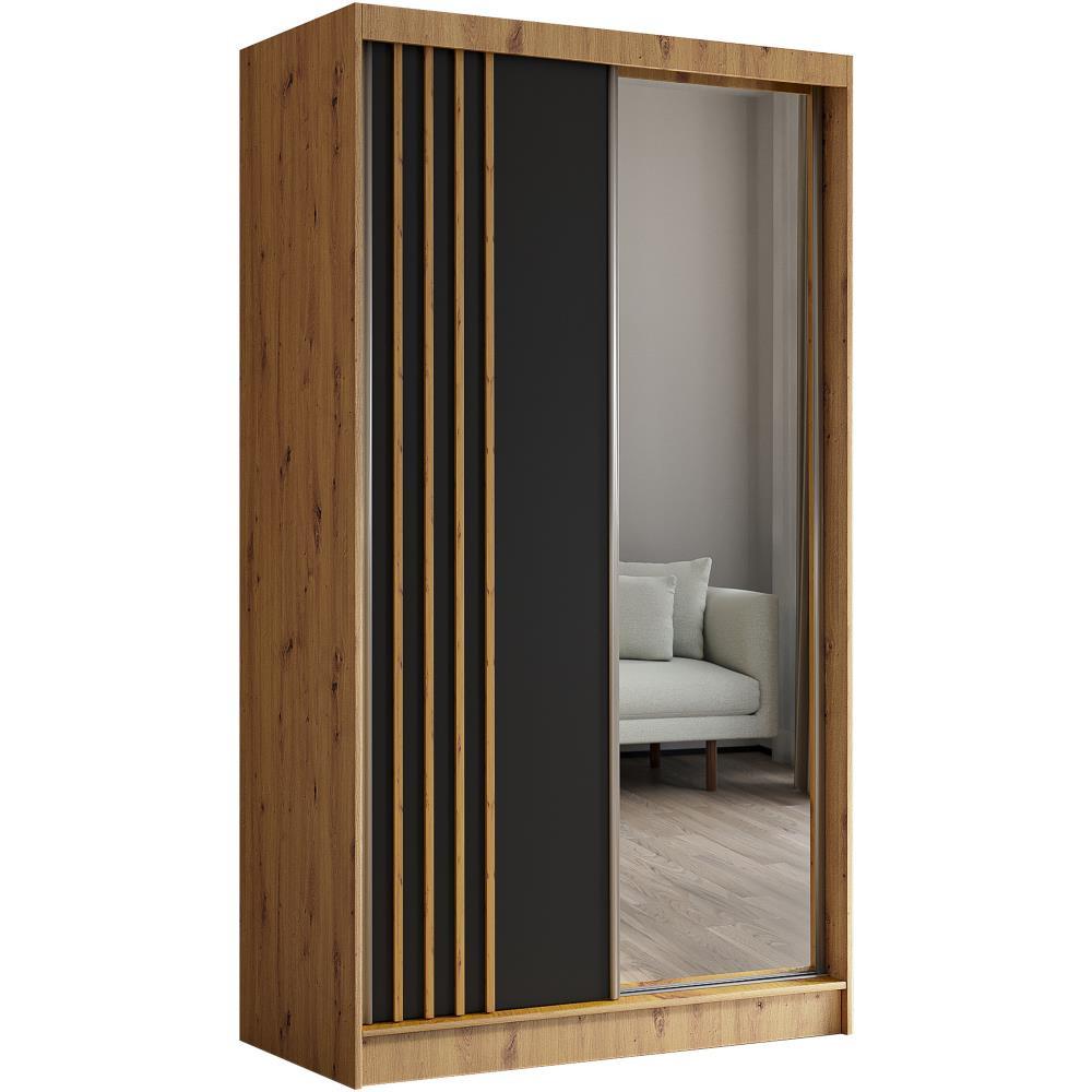SCHWEBETÜRENSCHRANK Nela II 120/216/61 eiche artisan mit Schubladen - Schwarz/Eiche Artisan, Holzwerkstoff (120/216/61cm) - Beautysofa